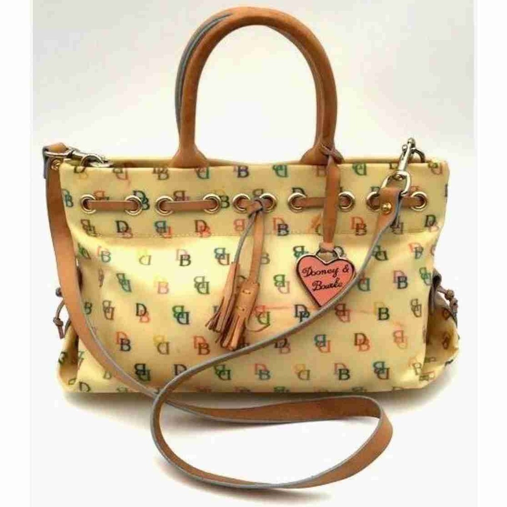 Dooney And Bourke Yellow Multicolor Logo Leather Handles Tote Bag Crossbody